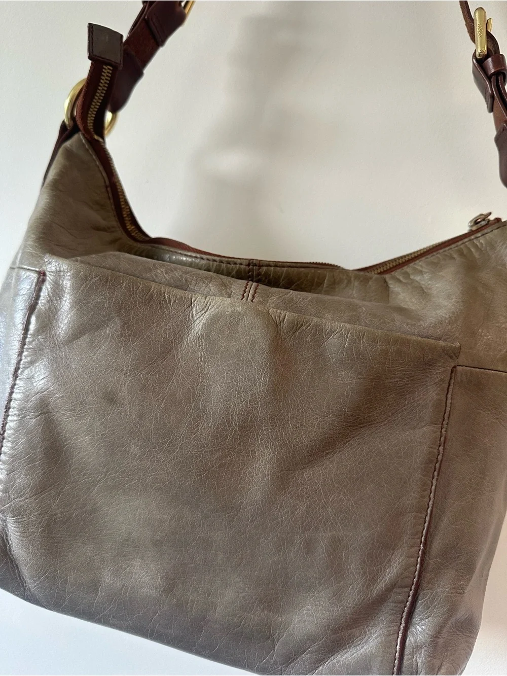 HOBO Olive Brown Leather Hobo Shoulder Bag with Dark Brown Strap
